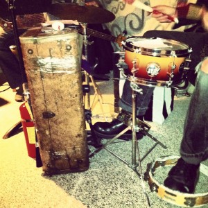 suitcase drum kit, tambourine